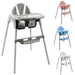 Chaise haute b�b� r�glable avec tablette ajustable ? structure en acier ? harnais 5 points ? dimensions ...
