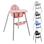 Chaise haute b�b� r�glable avec tablette ajustable ? structure en acier ? harnais 5 points ? couleur ...