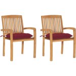 Chaises de jardin lot de 2 avec coussins bordeaux teck massif vidaxl