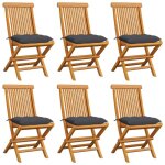 Chaises de jardin et coussins anthracite lot de 6 bois de teck vidaxl