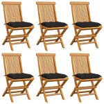 Vidaxl - chaises de jardin et coussins noir lot de 6 bois de teck massif