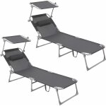 Chaise longue, bain de soleil, transat de relaxation, chaise de jardin pliable - gris fonc� gcb19uv1 ...