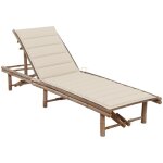 Chaise longue de jardin avec coussin - bain de soleil - transat de relaxation bambou 618495