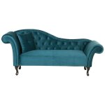 Beliani - chaise longue mridienne chesterfield ct gauche en velours bleu pour salon glamour et vintage ...