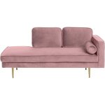 Beliani - chaise longue m�ridienne c�t� droit en velours rose clair pour salon glamour