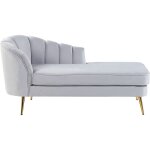 Chaise longue mridienne ct gauche en velours gris avec pieds mtalliques dors design 100 % glamour ...