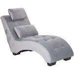Chaise longue mridienne en velours gris clair capitonn avec haut parleur bluetooth intgr et usb design ...