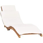 Chaise longue pliable avec coussin blanc cr�me bois de teck