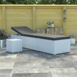 Chaise longue avec coussin et table � th� rotin blanc vidaxl