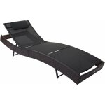 Dcoshop26 - chaise longue transat bain de soleil pour jardin poly - rotin marron housse noir 040004811 ...