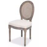 Chaise m�daillon lin beige et dossier en rotin makin - lot de 4
