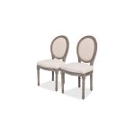 Chaise m�daillon lin beige et pieds bois massif clair makin - lot de 2