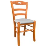 Chaise en merisier loris avec assise en similicuir gris tourterelle