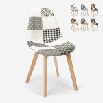 Ahd amazing home design ? chaise patchwork scandinave en bois et tissu multicolore ? hauteur d'assise ...
