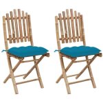 Chaises pliables de jardin lot de 2 avec coussins bambou vidaxl