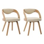 Chaise de salle � manger bois clair et simili cuir beige canva - lot de 2