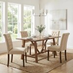 Chaises de salle � manger rembourr�es en lin, pieds en ch�ne, pour maison bureau cuisine(beige, 4pcs) ...