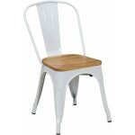 Chaise de salle � manger style industriel factory m�tal blanc et assise en bois clair cds09310