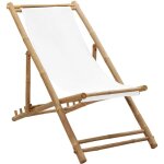 Vidaxl ? chaise chilienne en bambou et toile blanche ? ergonomique avec 4 r�glages de hauteur ? pliable ...