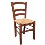 Chaise venezia en bois massif avec assise en paille de riz couleur noyer fonc