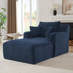 Chaiselongue convertible en velours c�tel� bleu, fauteuil relax et lit banquette, sans montage, gain ...