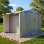 Chalet&jardin - abri de jardin en mtal avec bcher intgr - gris / bois vieilli - 5, 31 m
