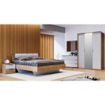 Chambre asto , blanc laqué et chêne clair 160x200 cm - avec armoire Chambre asto , blanc laqué et chêne clair 160x200 cm - avec armoire