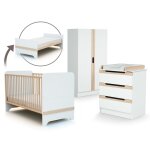 At4 - chambre bb lit, commode  langer et armoire blanc et htre verni