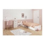 Chambre complete enfant 3 pieces zodiac - lit + chevet + bureau - dcor blanc mat parisot