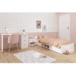 Chambre complete enfant 3 pieces zodiac - lit + chevet + bureau - d�cor blanc mat parisot