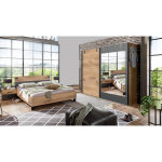 Chambre à coucher complète adulte (lit 180x200 cm + 2 chevets + armoire) coloris chêne foncé pegane Chambre à coucher complète adulte (lit 180x200 cm + 2 chevets + armoire) coloris chêne foncé pegane