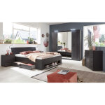 Chambre  coucher complte adulte (lit 180x200 cm king size + 2 chevets + armoire), coloris gris fonc ...