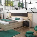 Chambre double alaya 247 cm ? t�te de lit en m�lamine 15 mm ? style moderne et industriel ? compatible ...