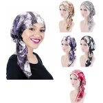 Chapeau de chimio - insfity - turban satin imprim� - 5 couleurs - stretch - 5 pi�ces