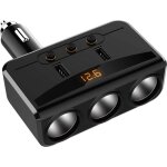 Chargeur de voiture avec double usb, 3 prises allume - cigare, adaptateur avec moniteur de voltmtre
