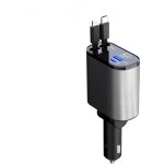 Chargeur de voiture r�tractable 60 w, chargeur t�l�phone 4 en 1, c�bles charge rapide et adaptateur de ...