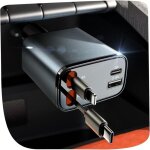 Chargeur de voiture rtractable 69 w, adaptateur allume - cigare usb c, accessoires de voyage pour voiture, ...
