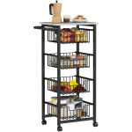Chariot de cuisine roulant 4 �tages avec paniers en acier, chariot de service mobile, table roulante ...