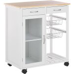 Chariot desserte de cuisine en bois blanc  roulettes pivotantes 86 cm hauteur beliani