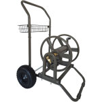 Chariot d�vidoir relaxdays, 60 m, raccord � clic, 2 roues pneumatiques, acier, tambour amovible, marron ...