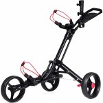 Chariot de golf 3 roues pliable noir avec porte - parapluie et porte - tee