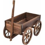 Costway - chariot de jardin, en bois brouette � fleurs jardini�re � roues, avec poign�e r�glable et trou ...