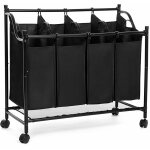 Chariot � linge en cadre m�tal avec 4 sacs et 4 roulettes, porte v�tement pour h�tel, laverie lsf005