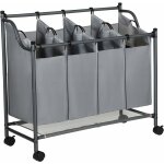 Chariot  linge, panier  linge, corbeille  linge avec 4 sacs amovibles, panier  linge avec roulettes, ...