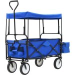 Chariot  main pliable avec toit acier bleu - vidaxl