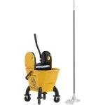Chariot de m�nage avec essoreuse � pression seau 26 l, poign�e et serpill�re, 45 x 31 x 90 cm, jaune