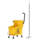 Chariot nettoyage lave - sol avec seau 36l et essoreuse - balai manche jaune pour bureaux / b�timents ...