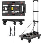 Chariot plateforme pliable, chariot de transport max. 150kg, diable pliable avec 5 roues et 2 sangles, ...