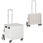 Chariot pliable blanc 52x48x100cm - poign�e r�glable, monte - escalier 80kg - id�al courses, voyages ...