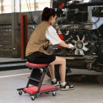 Chariot de visite pliable tabouret d'atelier convertible avec si�ge rembourr� 6 roulettes planche de ...